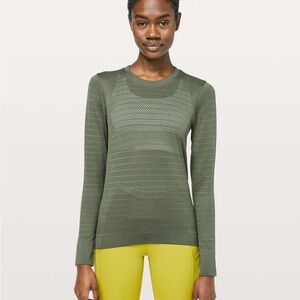 Lululemon Breeze By Long Sleeve Olive Perforated Top Sz 4